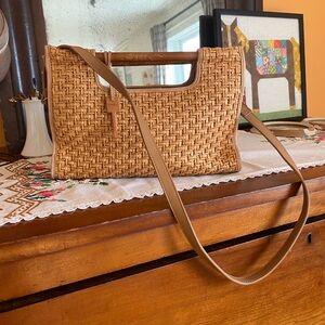 Fossil Basket Weave Woven Tan Handbag with  Removable Strap
